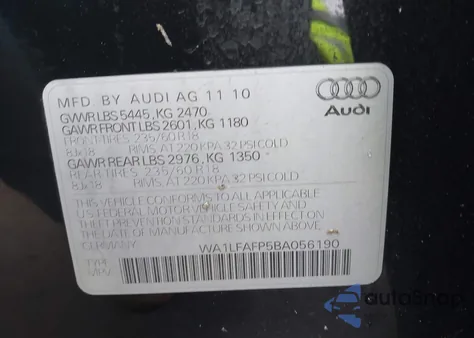 2011 Audi Q5 2.0T Premium z USA, uszkodzony, nr VIN WA1LFAFP5BA056190